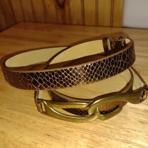 Adjustable Vintage Style Metallic Belt, Christopher & Banks, Copper Snakeskin